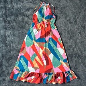 (CLEARANCE) Multicolored Tied Grecian Neck Maxi Dress